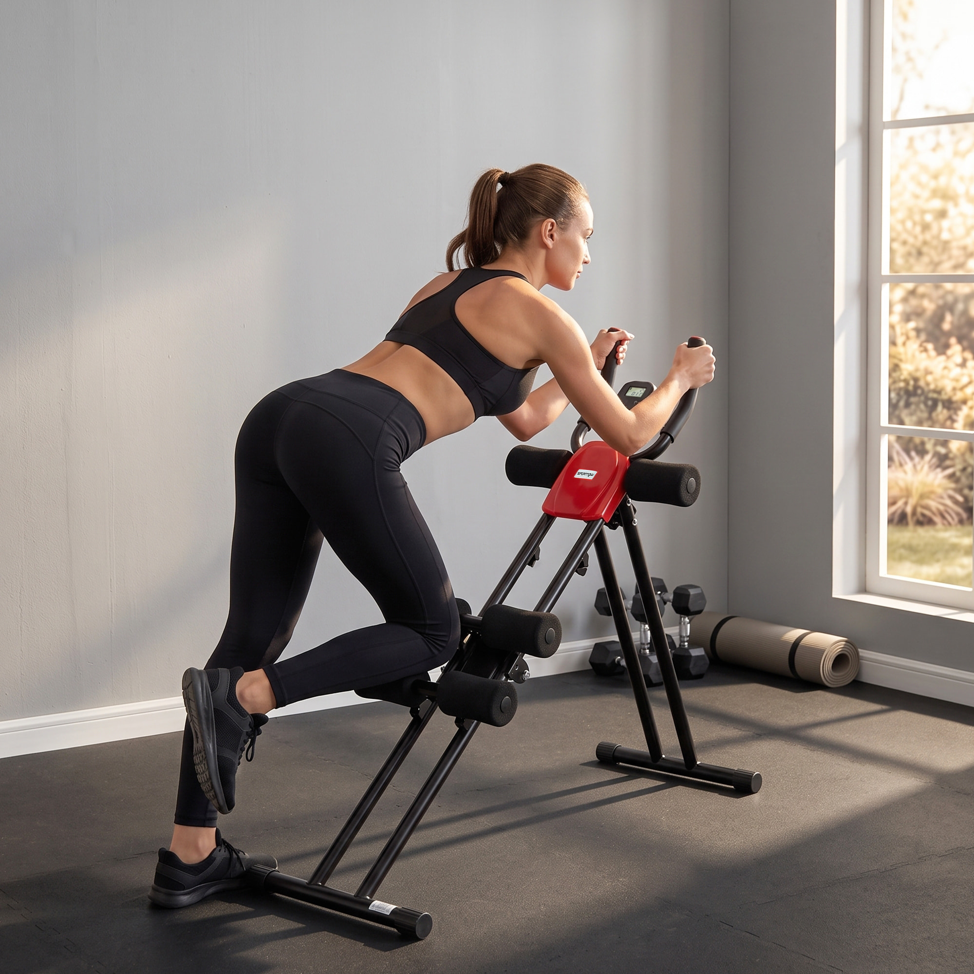 SPORTNOW Máquina Abdominales Plegable con Monitor LCD, Entrenador de Abdominales para Casa, Aparato de Entrenamiento Muscular Multifuncional, Carga 120 kg, para Entrenamiento de Cuerpo Completo