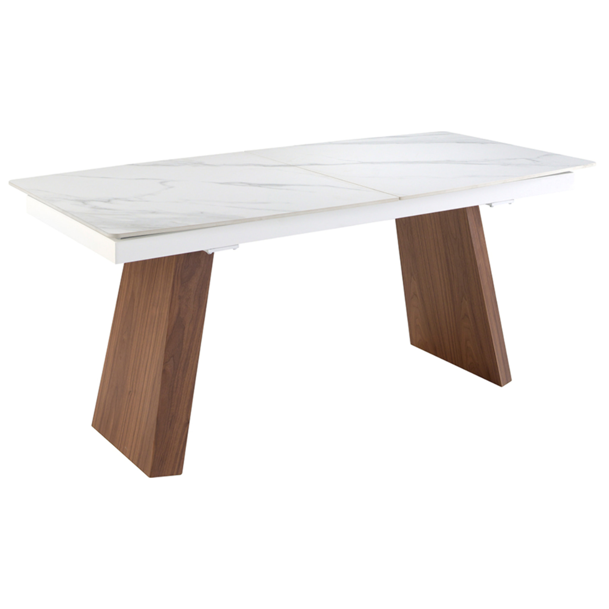 Mesa comedor Angel Cerdá extensible ovalada barril con tapa de mármol porcelánico blanco con vetas en gris en acabado mate 180x90x76cm