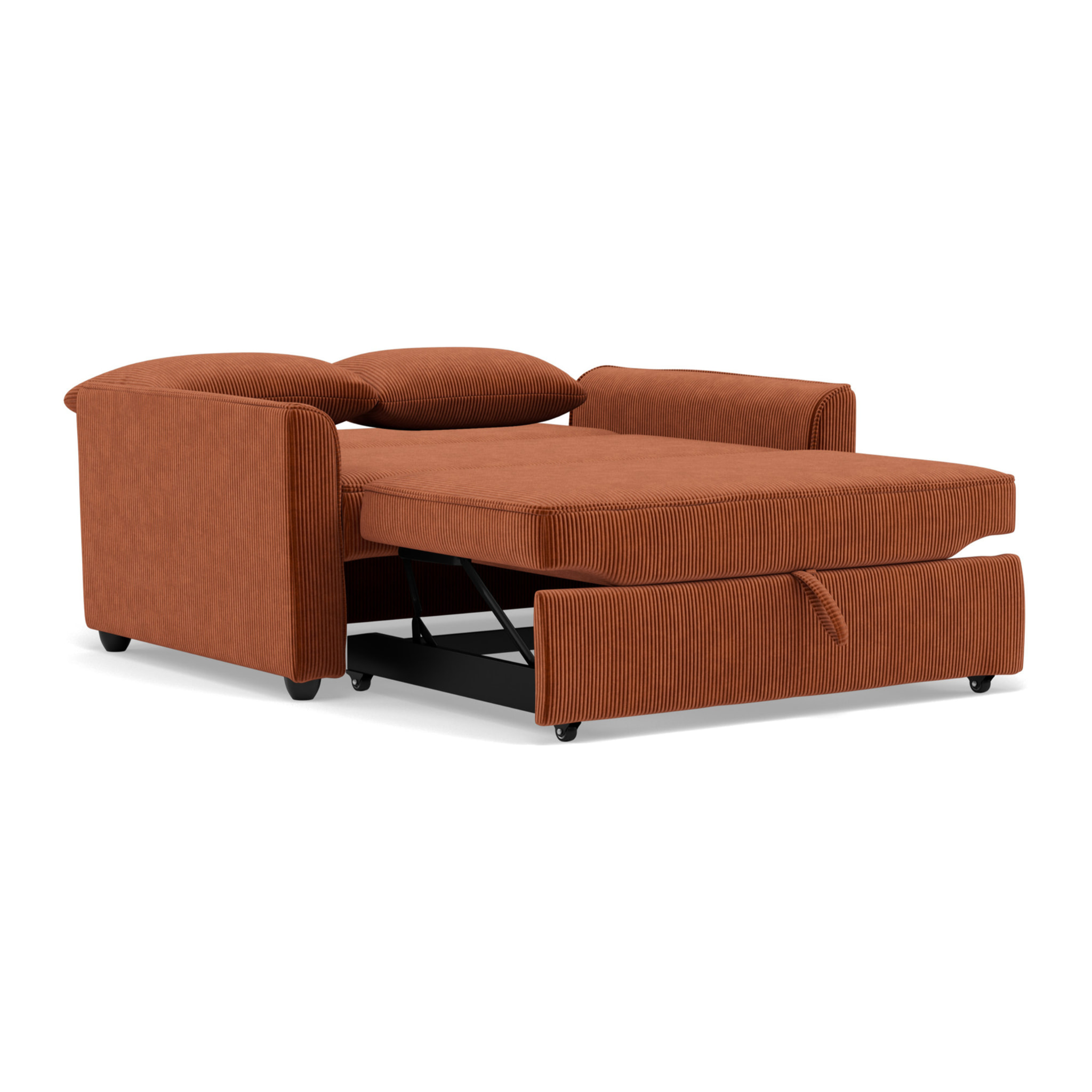 Ernest - Canapé droit 2 places convertible en velours côtelé - Terracotta
