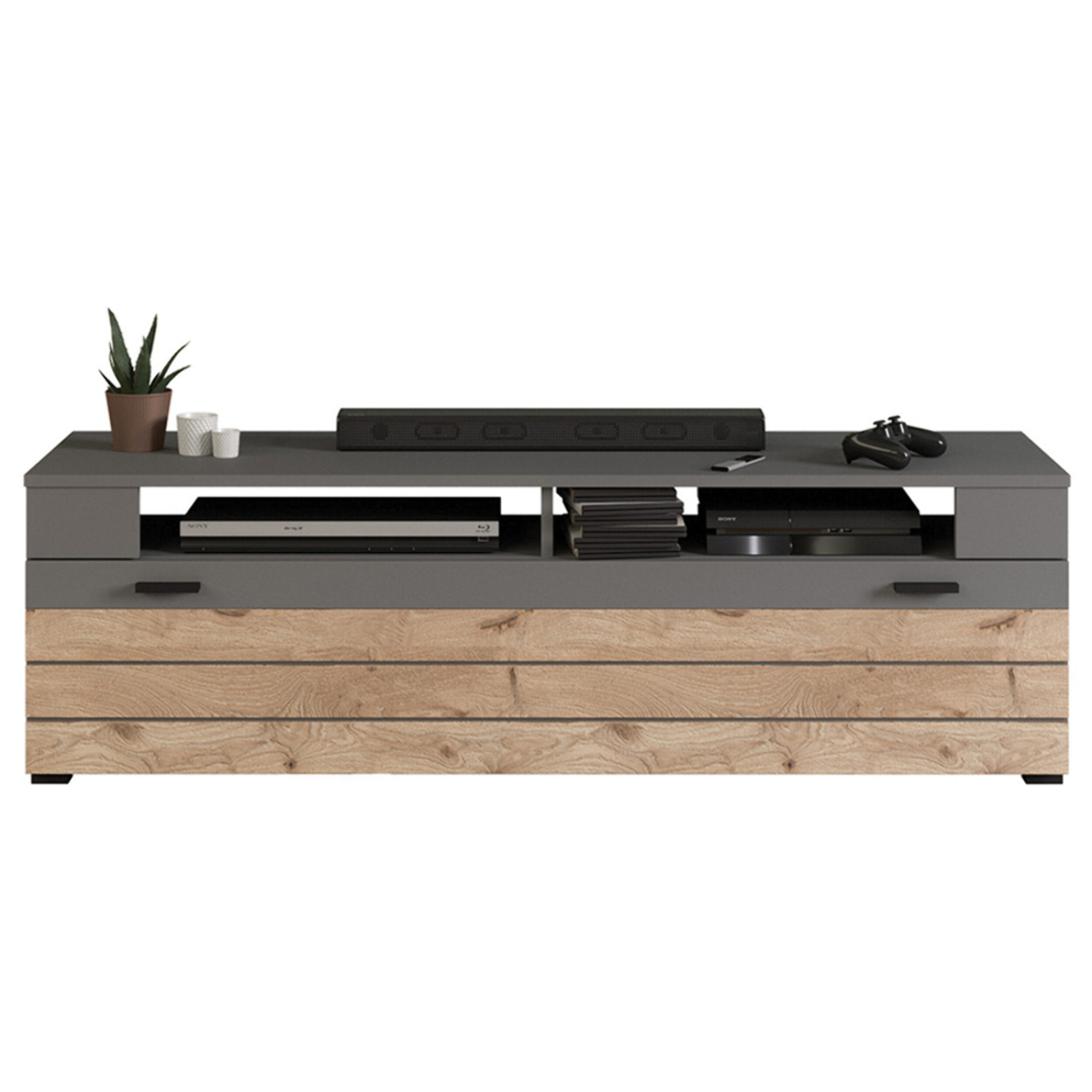 Wexford - meuble tv - gris et effet bois - 1 porte - 140 cm - Bois / Gris