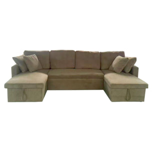 ELLA Canapé panoramique convertible avec coffres 4 places en velours côtelé vert