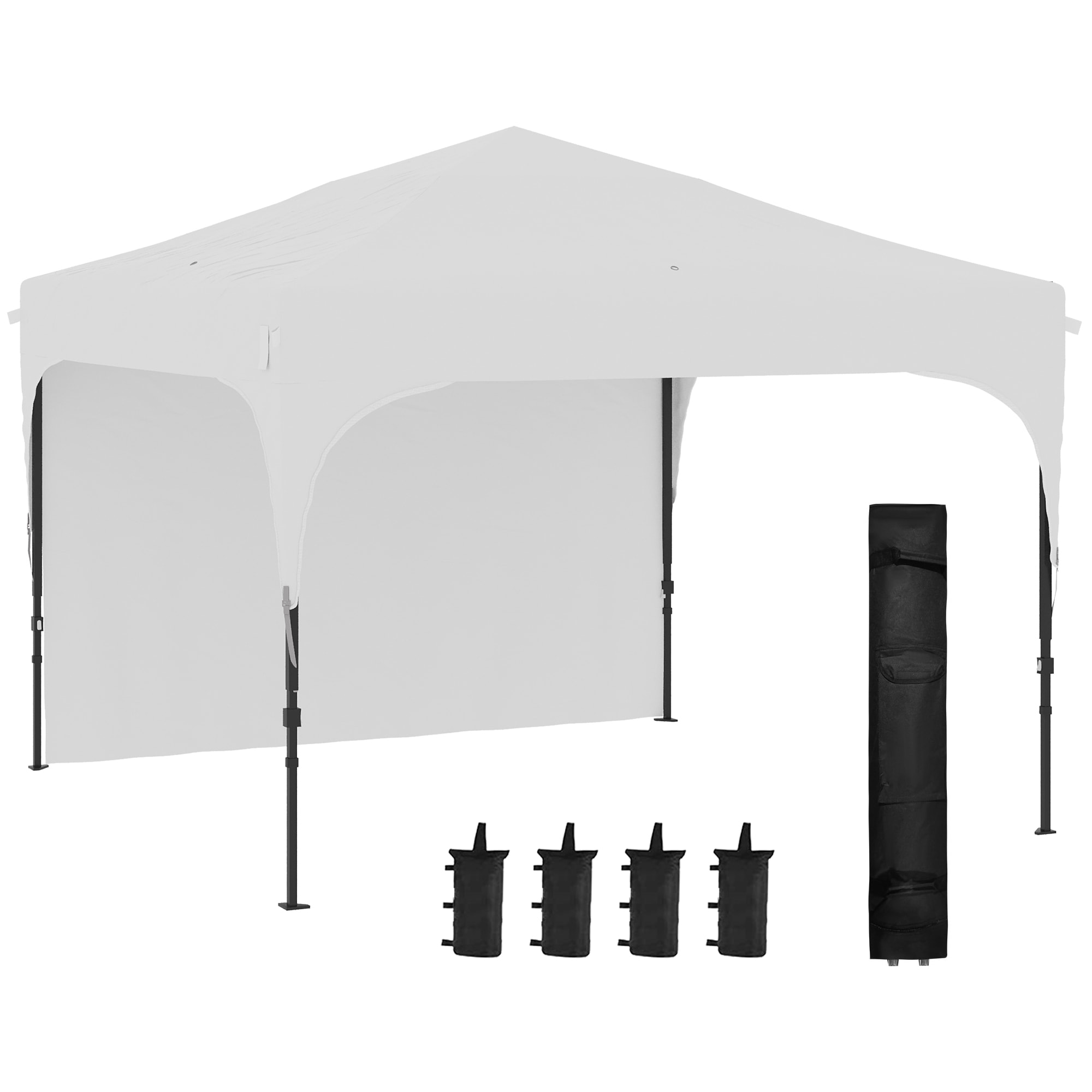 Carpa Plegable 3x3 m Altura Ajustable Cenador de Jardín con Lateral Desmontable Techo de Ventilación 4 Sacos de Arena y Bolsa de Transporte para Camping Fiestas Blanco