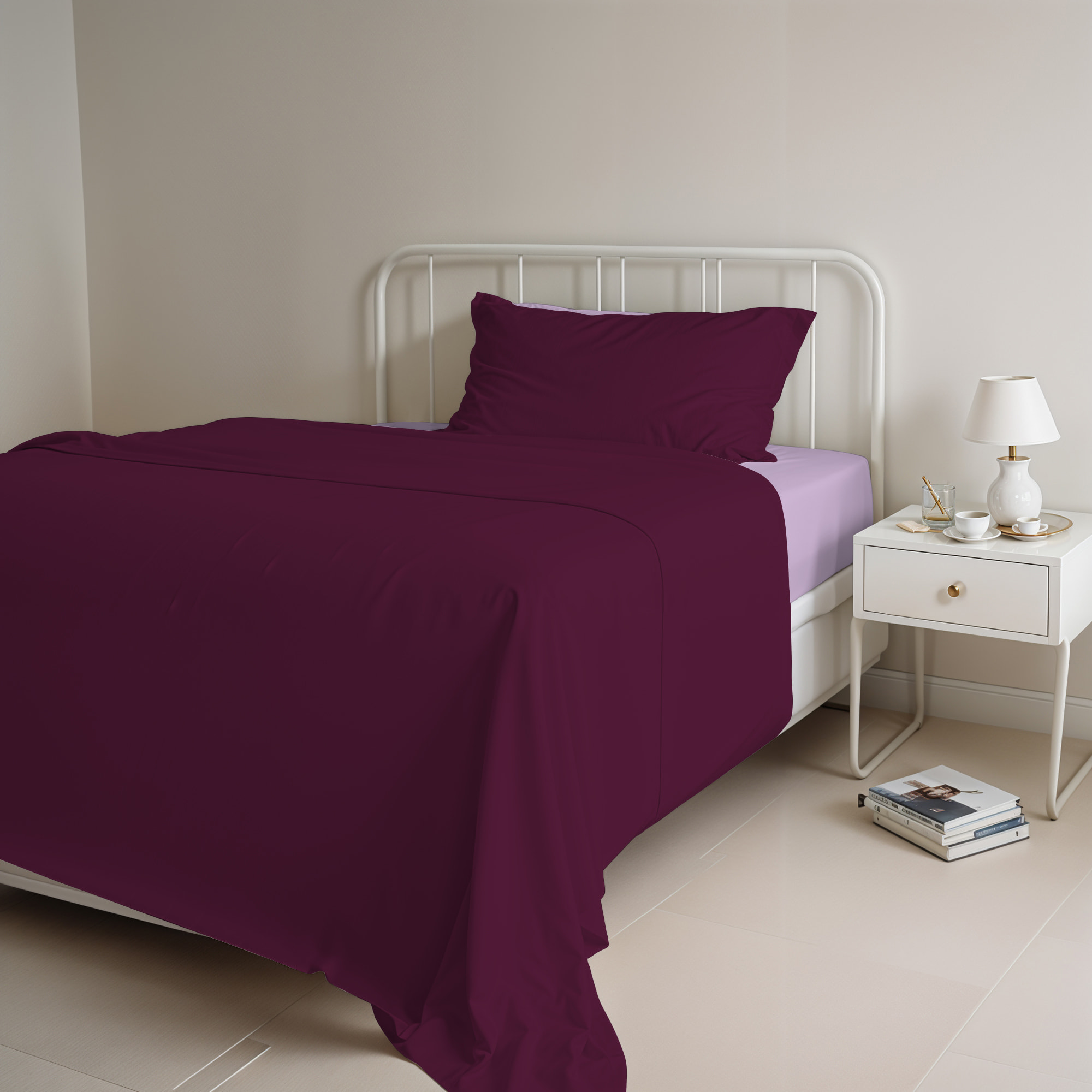 COMPLETO LETTO NATURAL COLOR, 100% COTONE - PIAZZA E MEZZA