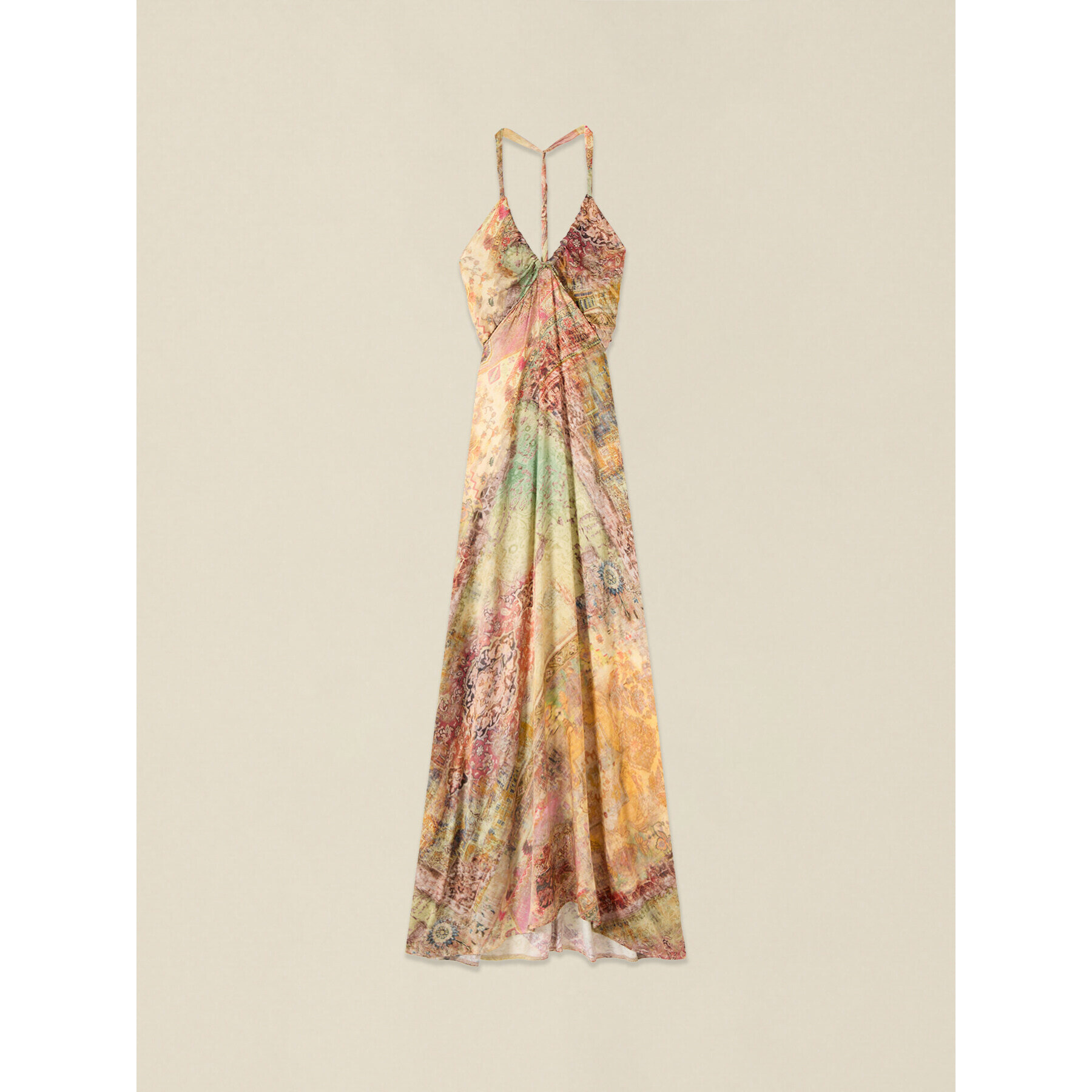 Oltre - Vestito lungo in raso con schiena scoperta - Beige