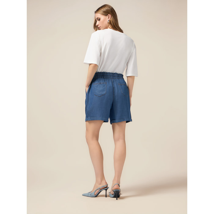 Oltre - Short de tencel con cordón - Azul