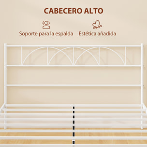 Cama Matrimonio, 160x200 cm, Estructura de Cama de Acero con Cabecero, Soporte de Listones de Acero, Espacio de Almacenamiento Debajo, Blanco