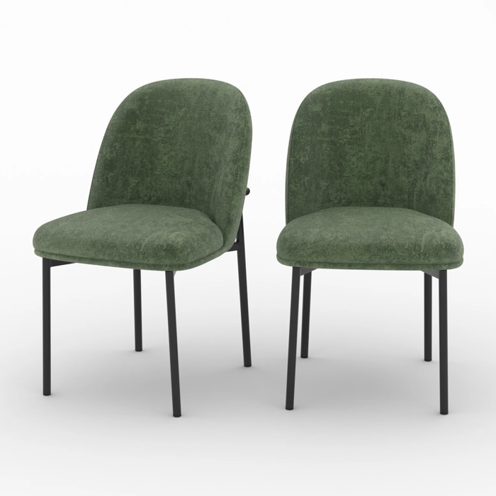 Lot de 2 chaises en tissu vert sapin et pieds métal noir - Noah