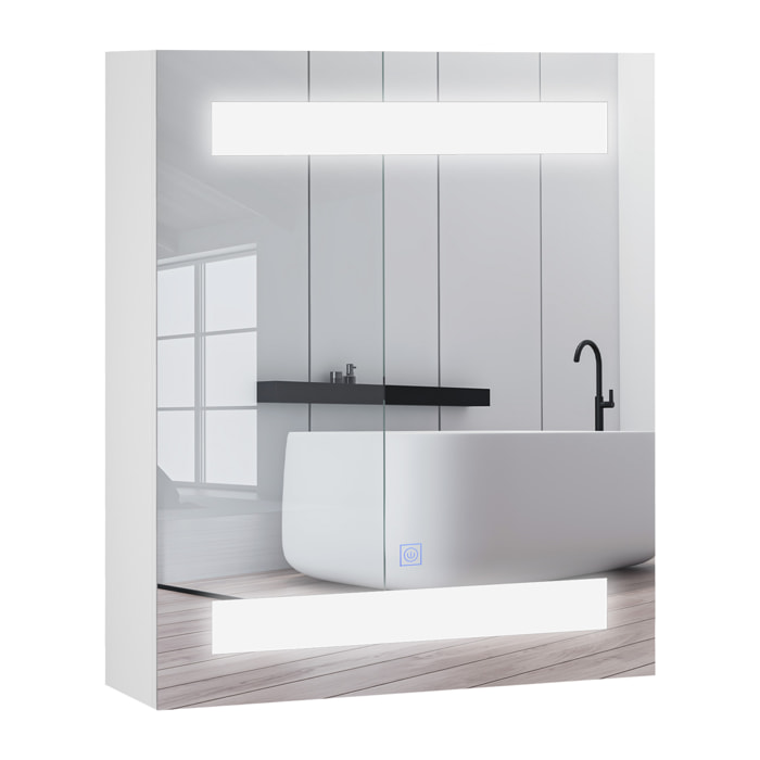 Miroir lumineux LED armoire murale design de salle de bain 2 en 1 dim. 50L x 15l x 60H cm MDF blanc