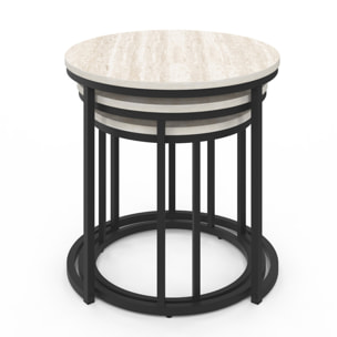 Tables basses gigognes Memphis effet travertin et pieds noirs - lot de 3
