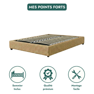 Lit coffre Cancun | Espace de Stockage jusqu'à 900 L | Robuste et Large Angle d’Ouverture | Bouclette | Camel