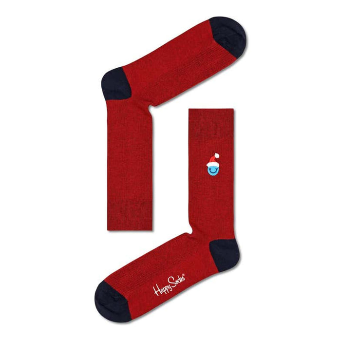 Calcetines ribbed embroidery smiling santa crew