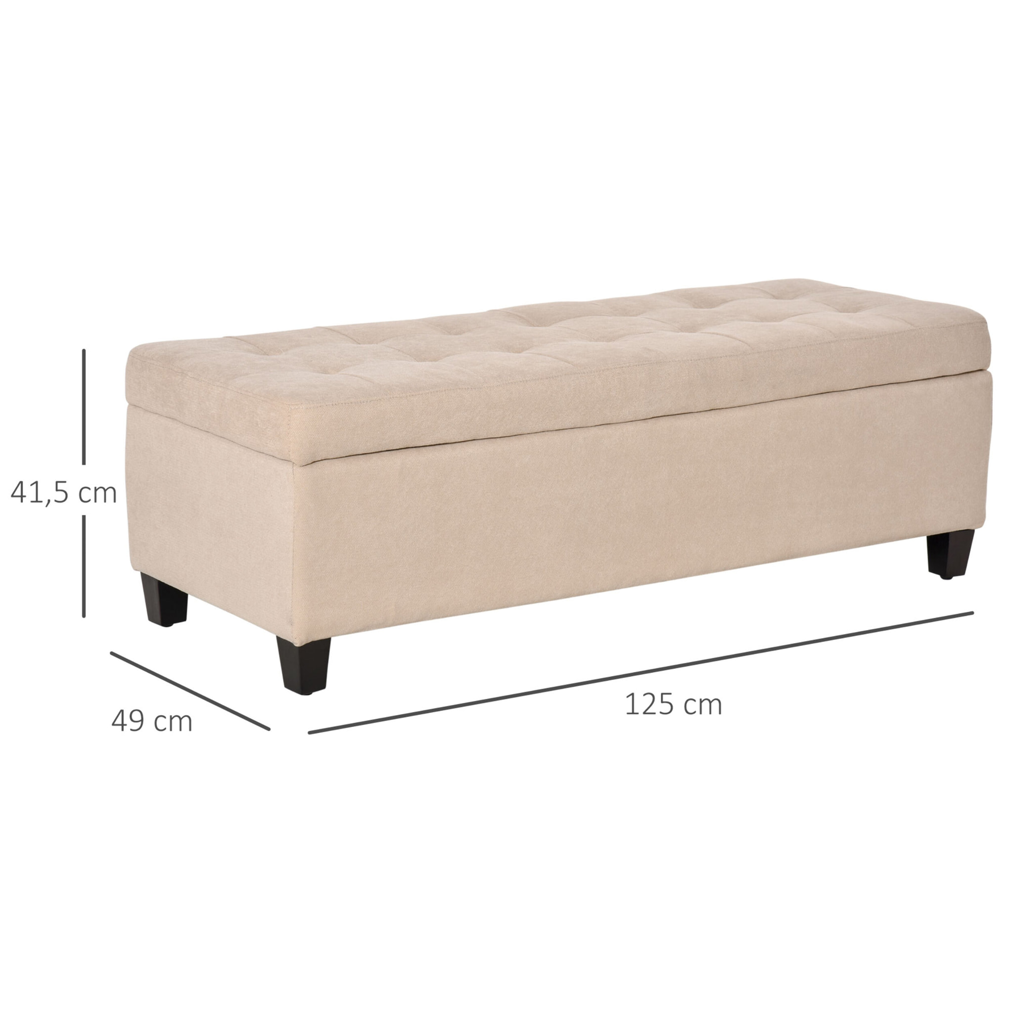 Banco de Almacenamiento Acolchado Puff de Almacenaje Taburete Tapizado en Lino con Tapa Abatible para Salón Entrada Dormitorio Carga 120 kg 125x49x41,5 cm Beige