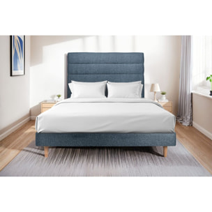 Lit avec tête de lit bandes horizontales bouclette et sommier kit Ep14