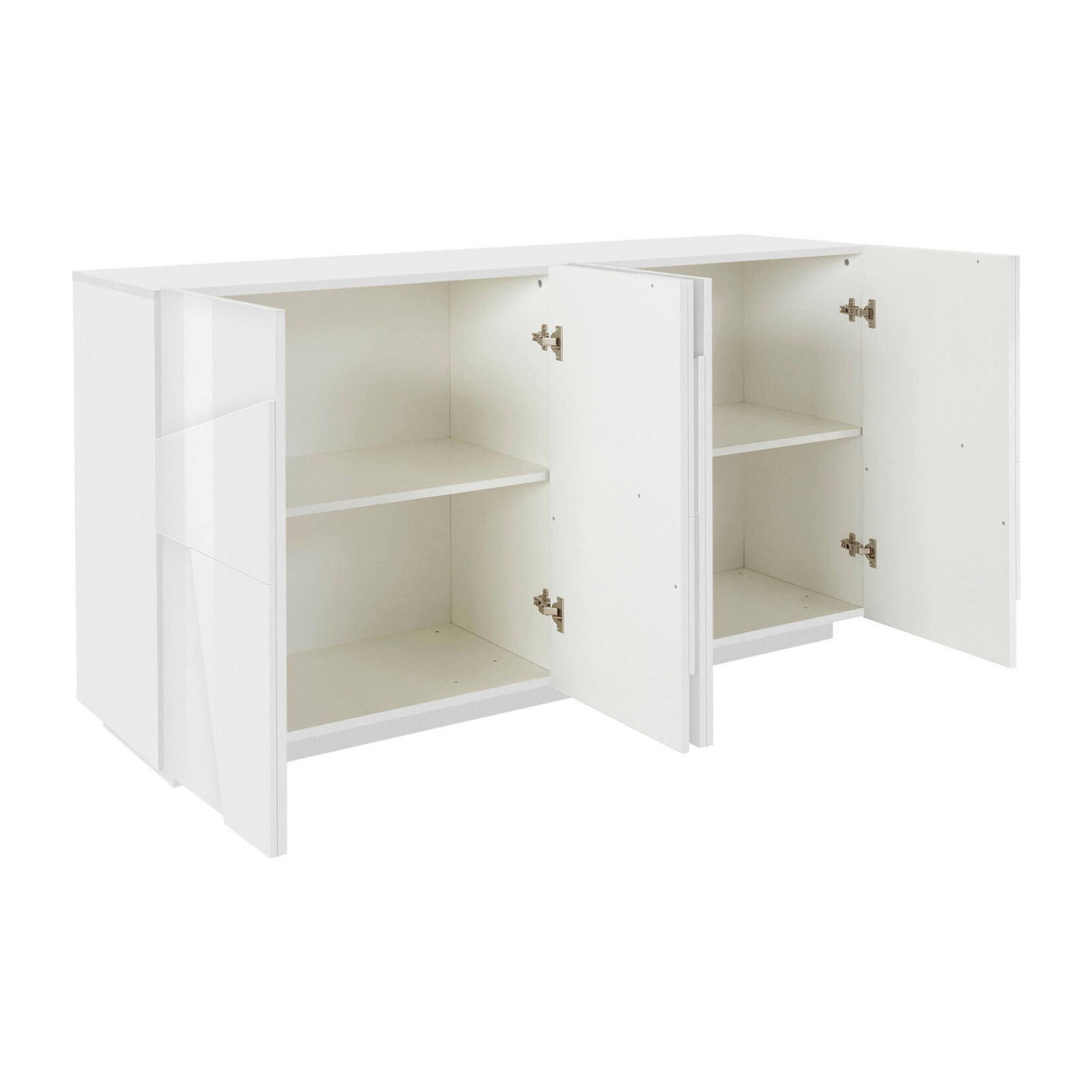 Credenza moderna a 4 ante, Made in Italy, Madia da cucina, Buffet di design da soggiorno, cm 162x44h86, colore Bianco lucido