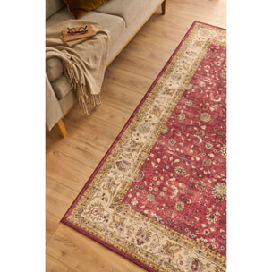 OTTOMAN - Tapis à poils courts doux à motif arabesque rouge