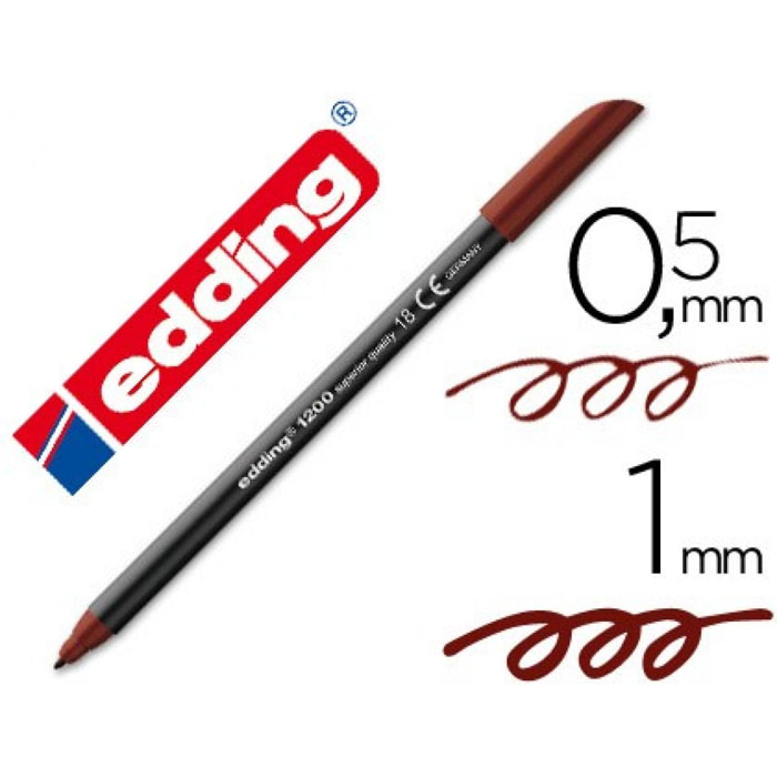 Rotulador edding punta fibra 1200 marron oscuro n. 18 -punta redonda 0.5 mm (Pack de 5 uds.)