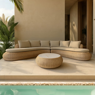 Salon de jardin en résine tréssée effet rotin tressé beige 7 places MAJORELLE