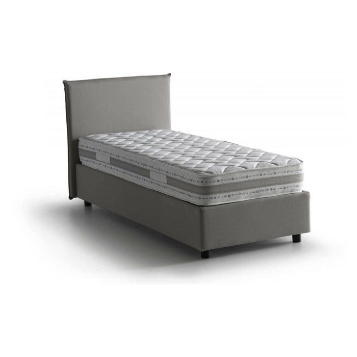 Letto singolo Arminius, Letto contenitore con rivestimento in tessuto, 100% Made in Italy, Apertura frontale, con materasso Cm 90x190 incluso, Grigio