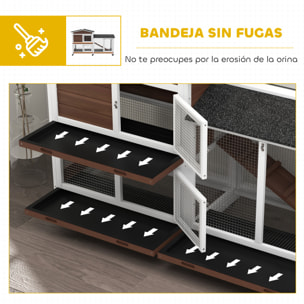 Conejera de Madera con Ruedas 157,4x53x99,5 cm Jaula para Conejos Grande con Techo Asfáltico Bandeja Extraíble y Rampa para Exterior e Interior Marrón