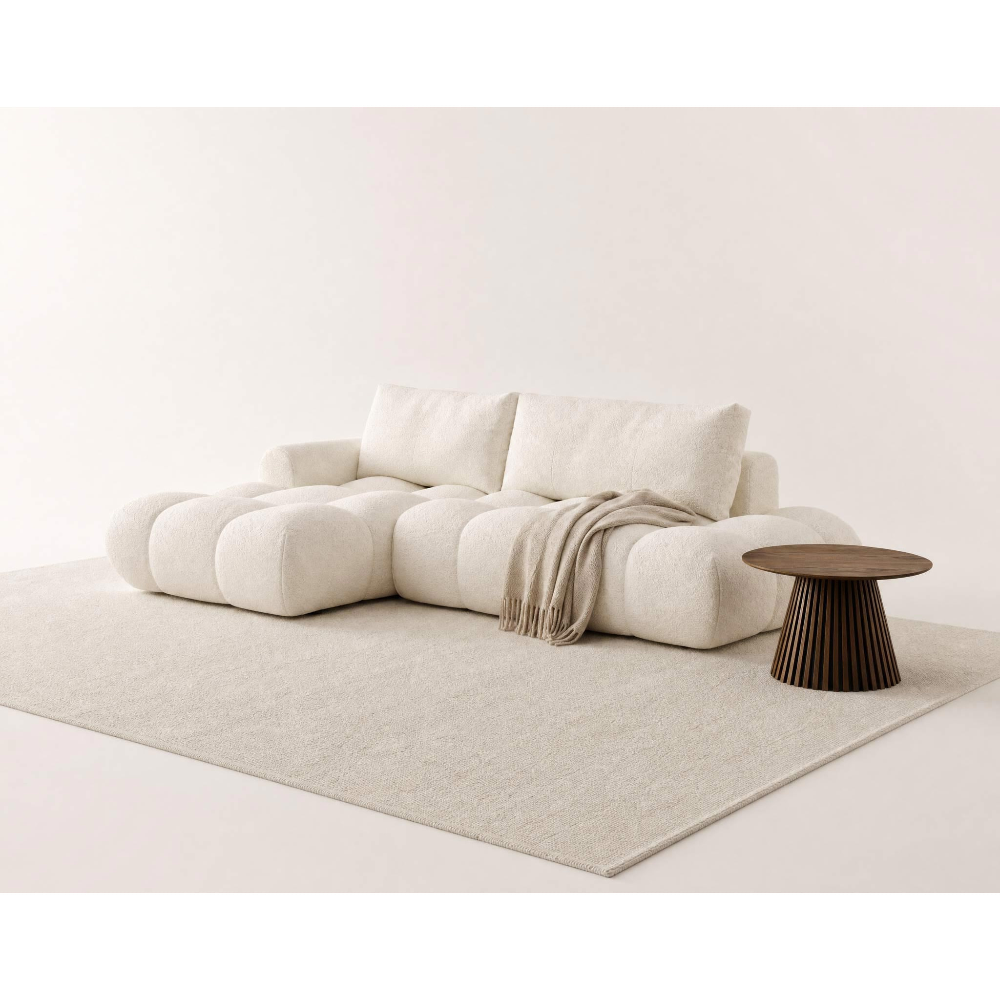 Yulin - Canapé d'angle ouvert gauche 4 places convertible avec coffre en tissu bouclette - Beige