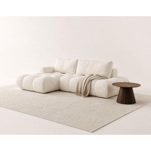 Yulin - Canapé d'angle ouvert gauche 4 places convertible avec coffre en tissu bouclette - Beige