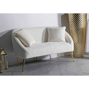 Divano fisso 2 posti Pittari, Sofà dritto, Divanetto per salotto, Poltrona matrimoniale, 137x69 h79 cm, Bianco e Oro