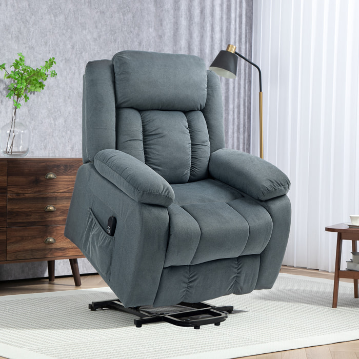 Sillón Relax Reclinable Eléctrico Levanta Personas, con Puerto USB, Sillón Elevador, con Control Remoto, Asiento Ancho, Reposapiés, Tapizado en Terciopelo, Bolsillos Laterales, Gris