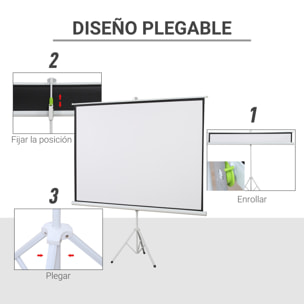 Pantalla de Proyector Manual con Soporte 100 Pulgadas Pantalla de Proyección Portátil Formato 4:3 para Interior y Exterior Cine en Casa Patio 203x152 cm Blanco