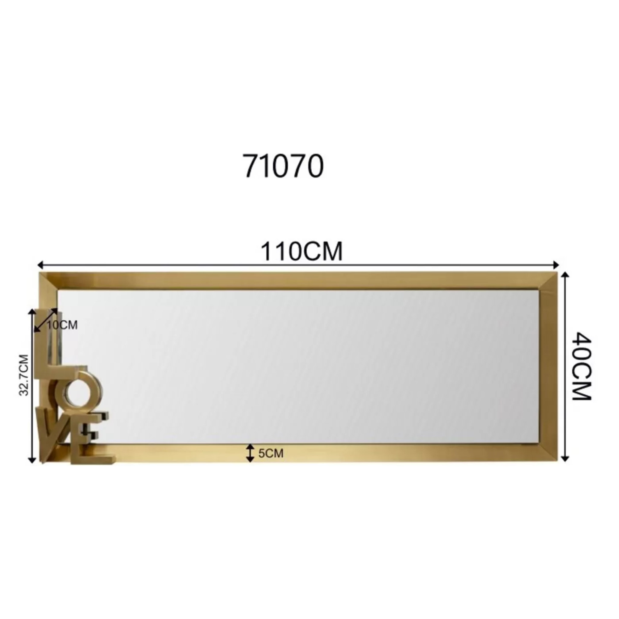 Miroir Love 3D 40x110cm doré Kare Design