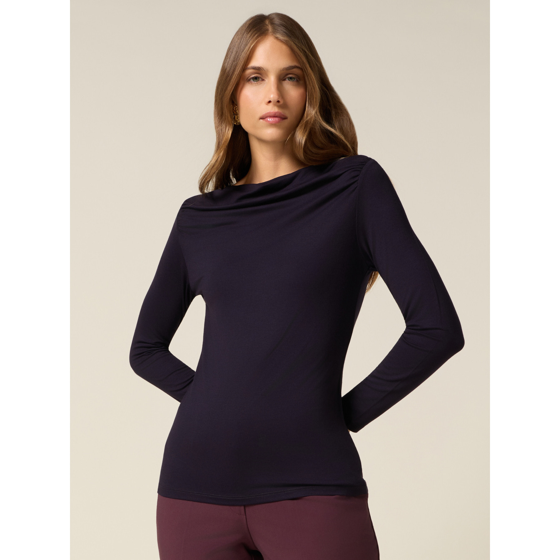 Oltre - T-shirt in viscosa con drappeggio - Blu