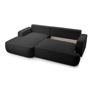 Nessino - canapé d'angle gauche 4 places - convertible avec coffre - en tissu texturé - Noir