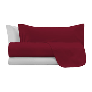 COMPLETO LETTO NATURAL COLOR, 100% Cotone, Made in Italy - BORDEAUX/GRIGIO CHIARO