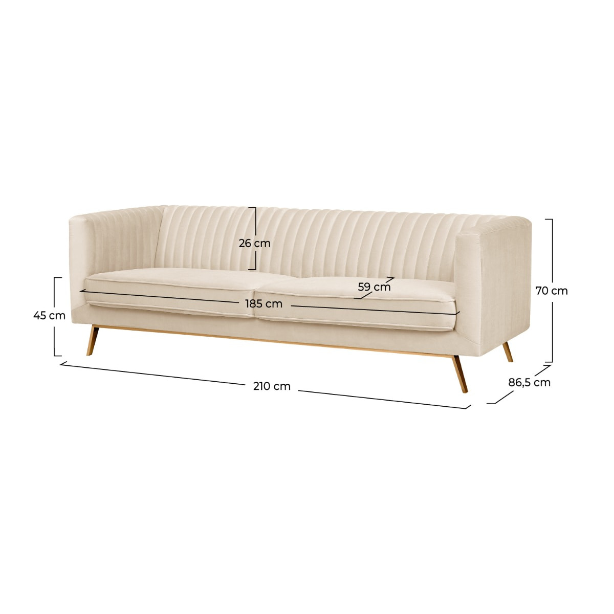 Canapé 3 places en velours beige - Gatsby