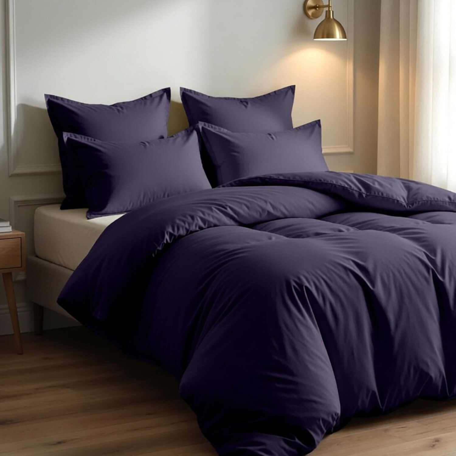 Parure housse de couette unie 100% coton - essentiel - bleu impérial