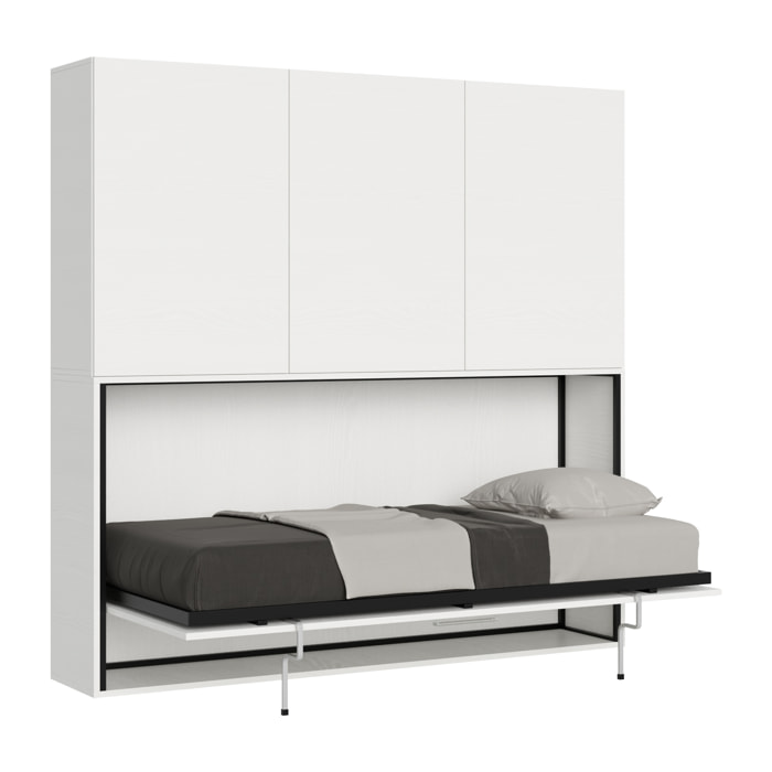 Armoire lit escamotable horizontal 1 couchage 85 Kando composition D Frêne Blanc