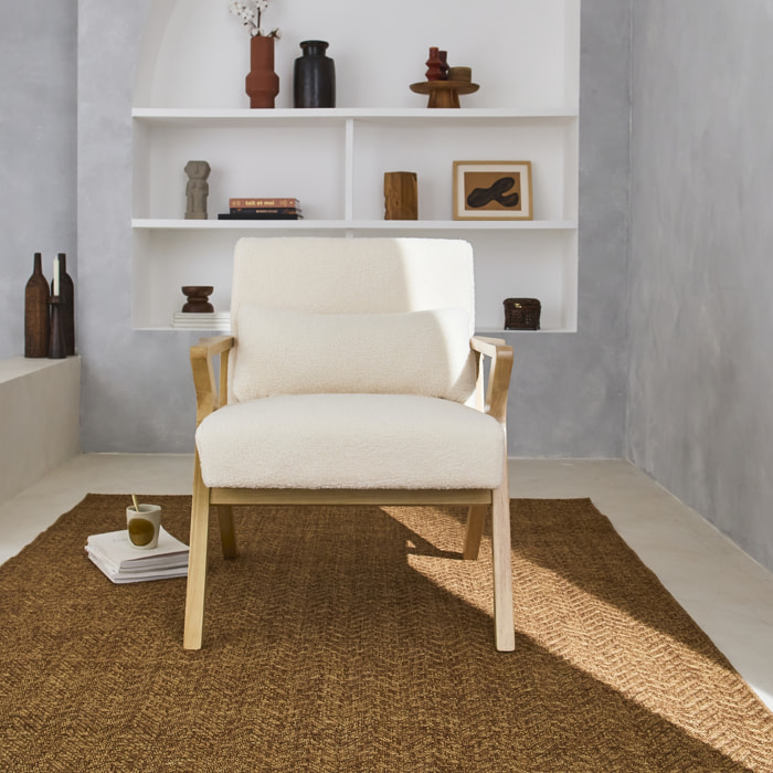 Fauteuil scandinave bois d'hévéa et bouclette ANTOINE