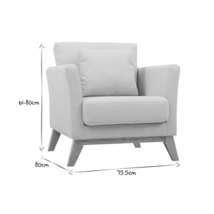 Fauteuil scandinave déhoussable en tissu beige et bois clair OSLO