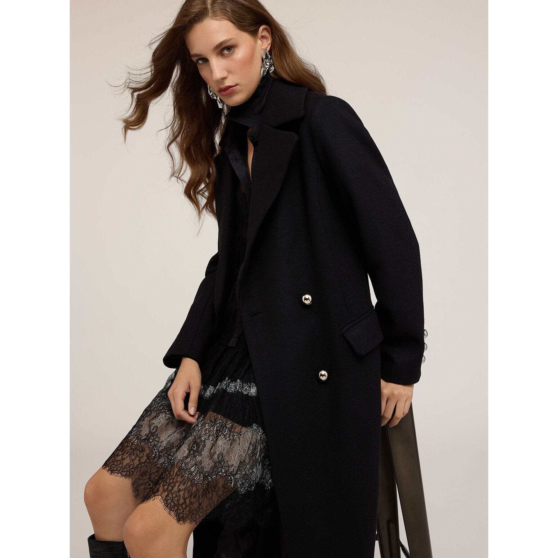 Motivi - Cappotto doppiopetto in panno misto lana - Nero