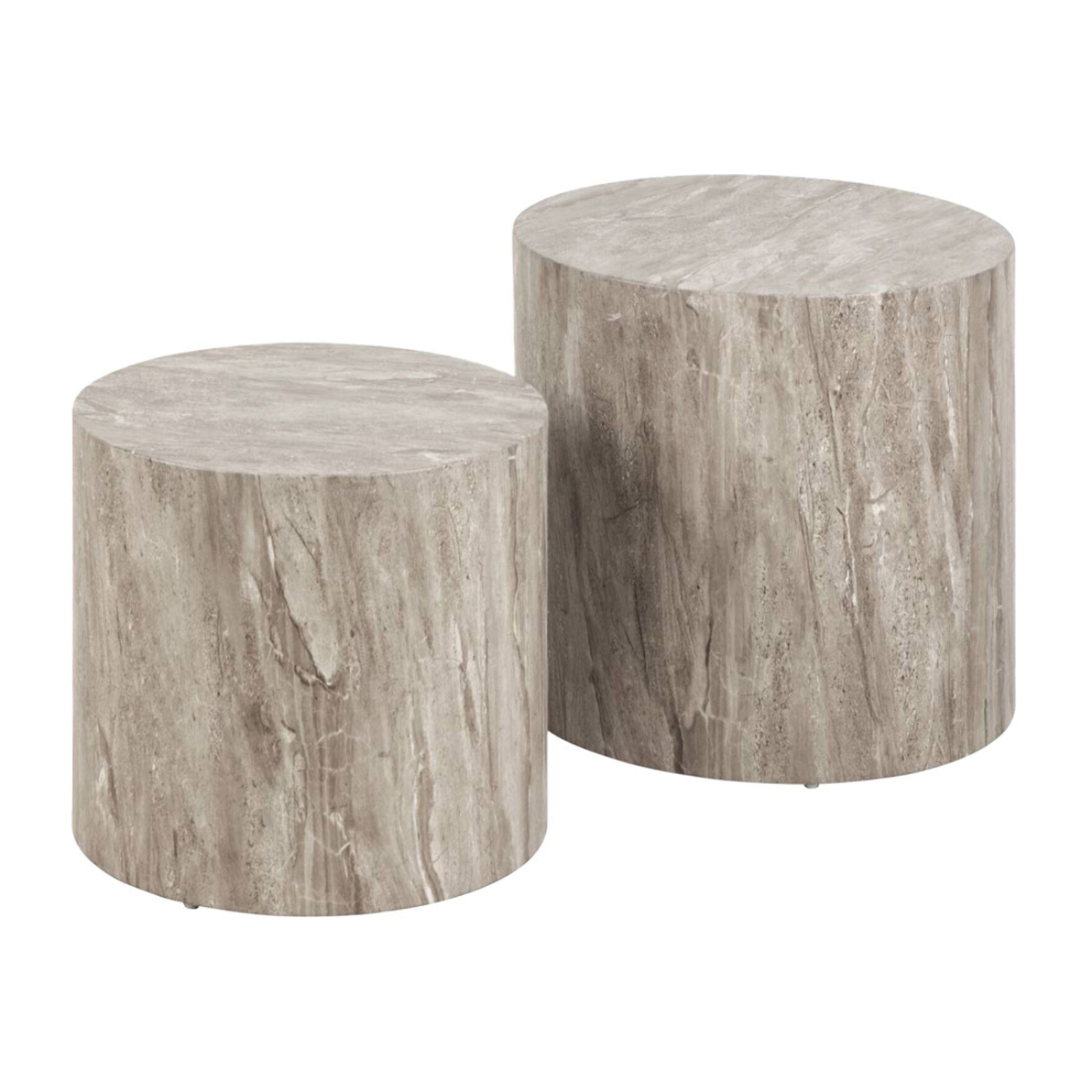 Pueblo - lot de 2 tables basses rondes - effet marbre gris - 58 et 50 cm - Gris