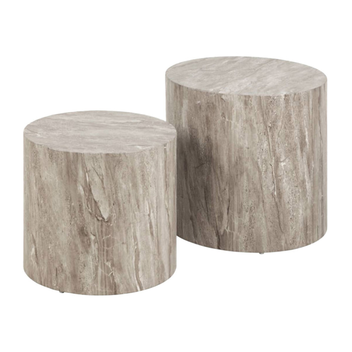 Pueblo - lot de 2 tables basses rondes - effet marbre gris - 58 et 50 cm - Gris