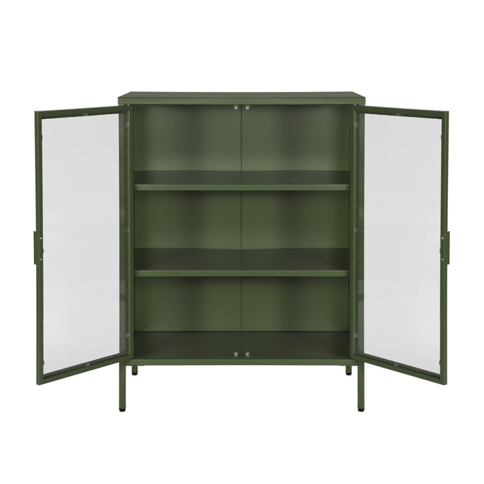 Armoire vitrine acier et verre trempé 2 portes 80cm vert - Arkansas