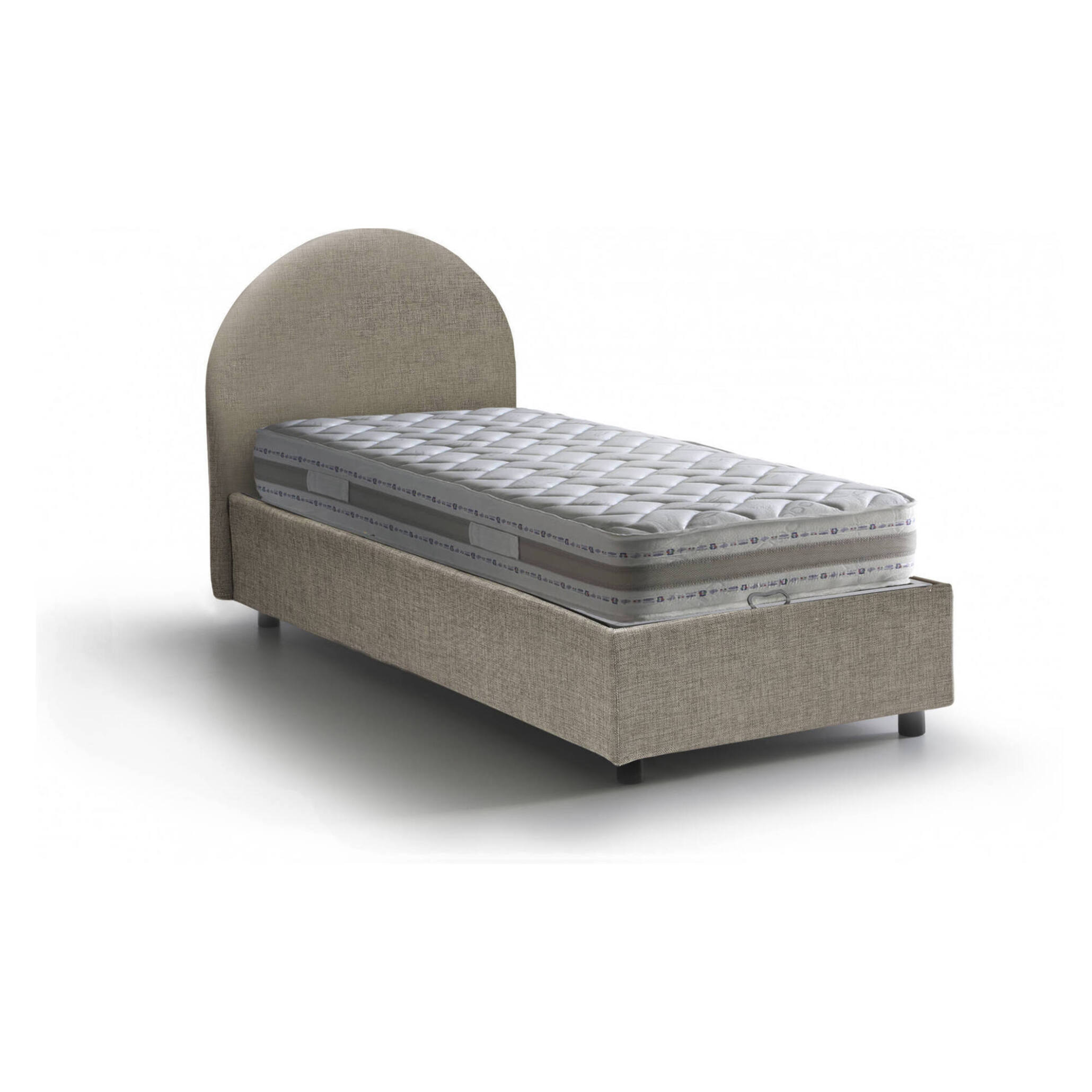 Letto singolo Egle, Letto contenitore con rivestimento in tessuto, 100% Made in Italy, Apertura frontale, con materasso Cm 80x190 incluso, Tortora