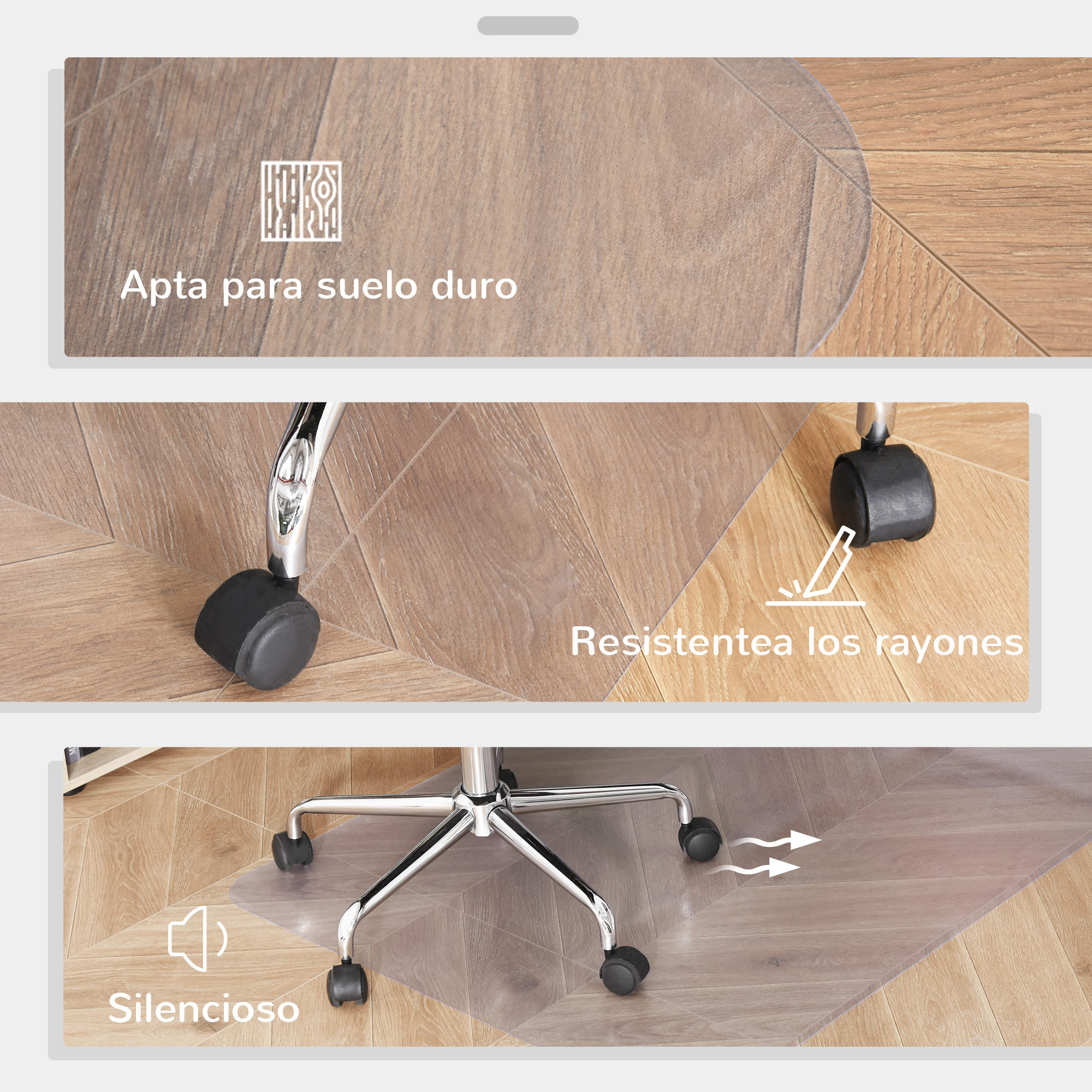 Conjunto de Oficina Incluye 1 Silla de Masaje Reclinable con 6 Puntos de Masaje y Función de Calefacción 66x76x112-120 cm y 1 Alfombra Protectora de Suelo 90x120 cm Gris y Transparente