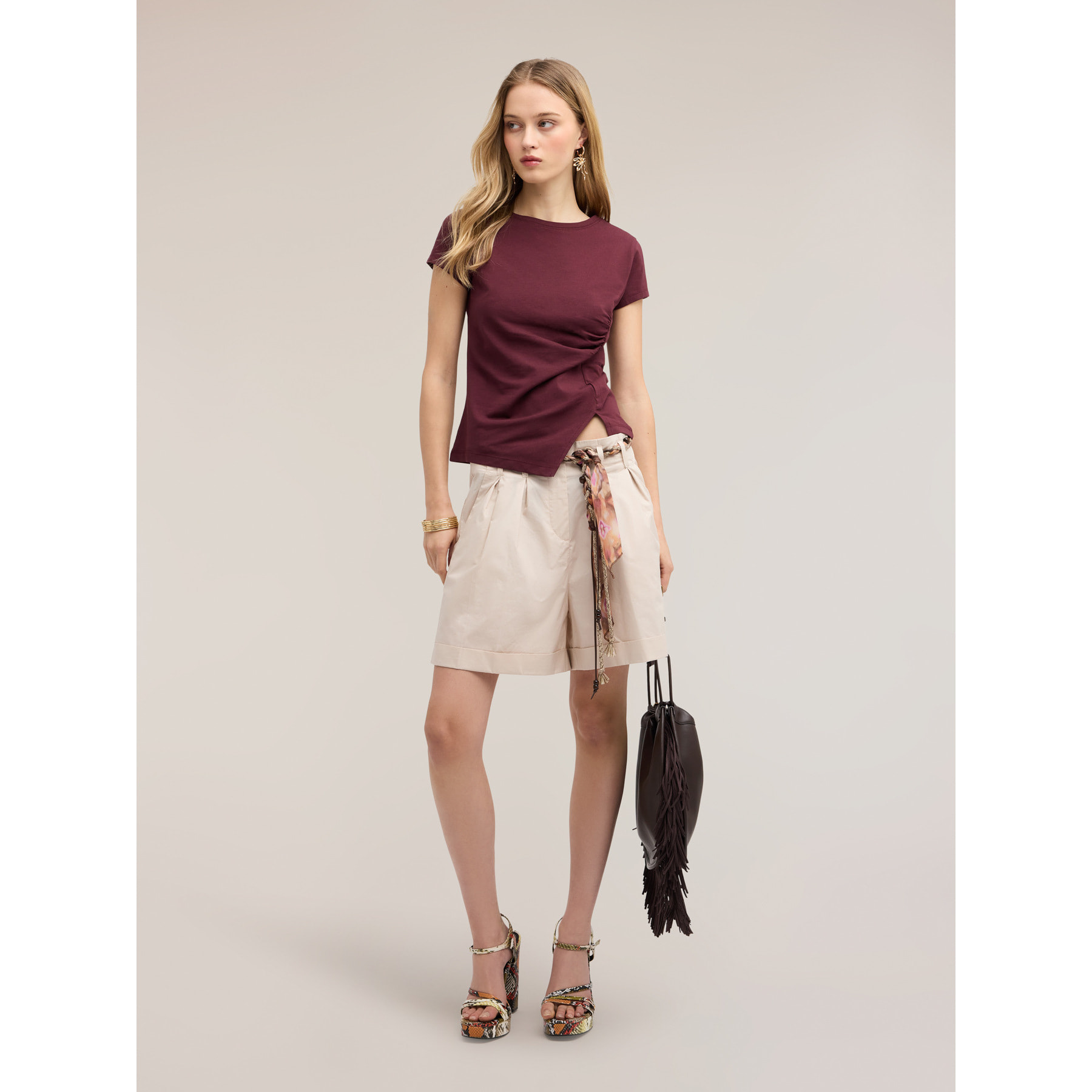 Motivi - T-shirt con drappeggio laterale asimmetrico - Viola