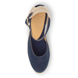 Alpargata con cuña 3 cm en lona de algodón con talonera trenzada y pulsera con hebilla