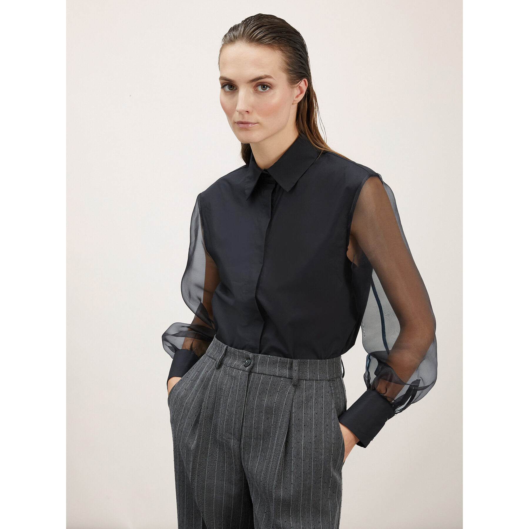 Motivi - Camicia con maniche in organza - Nero