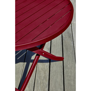 MARIUS - Table de jardin ronde pliante en aluminium rouge carmin