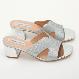 Sandali in simil pelle con tacco comodo e fascia brillantinata