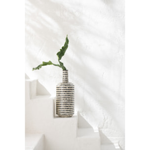 J-Line vase Bouteille Raye - coquillage/bambou - noir/blanc