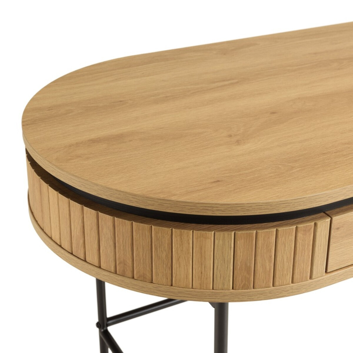 ETHAN - Bureau arrondi couleur naturelle 1 tiroir pieds métal noir